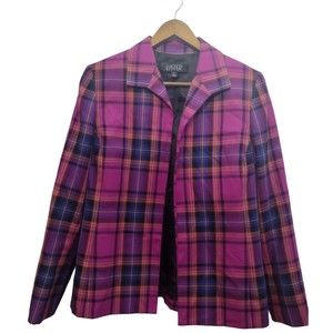 KASPER  hot PURPLE PINK black funky blazer plaid womens 10 SHOULDER PADS